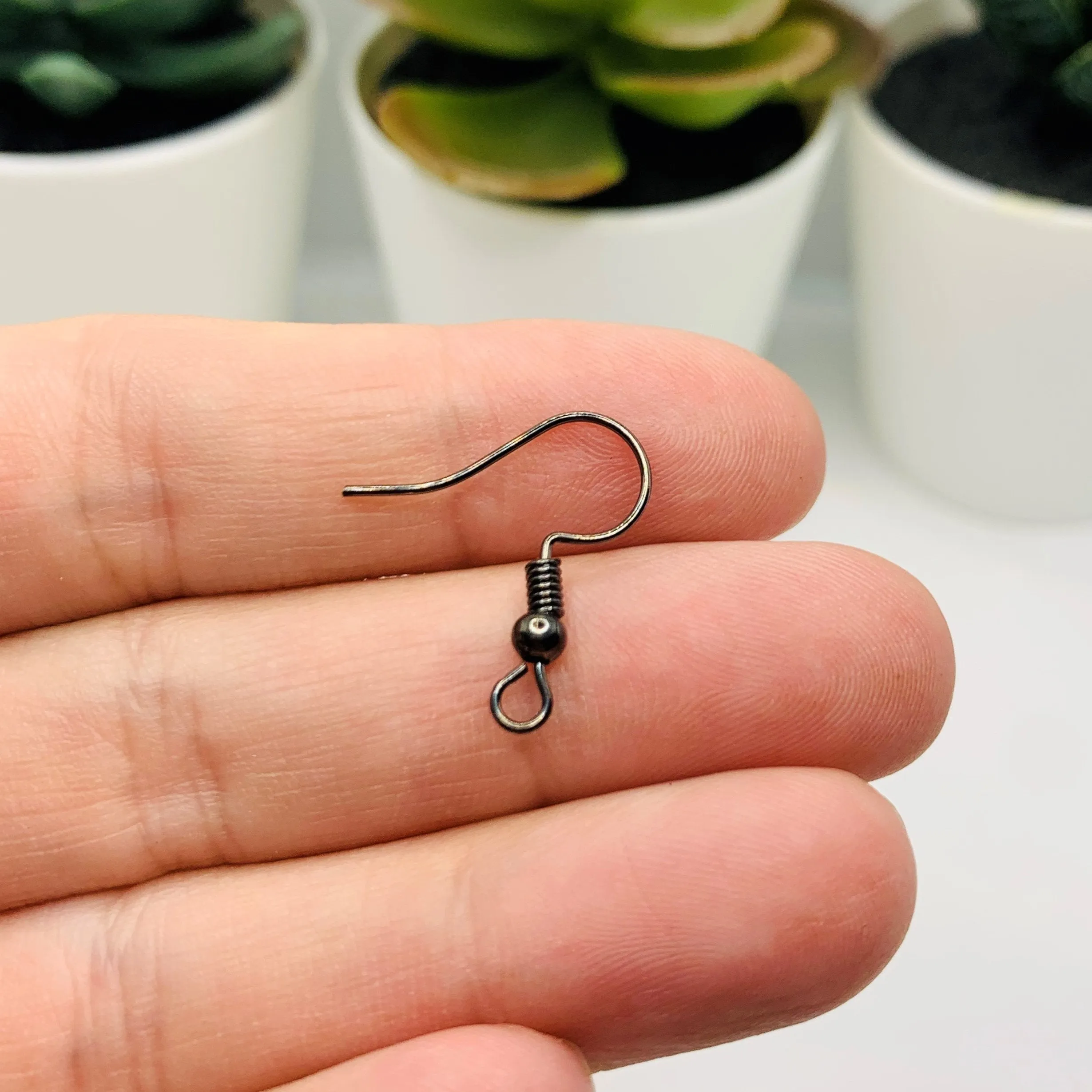 100 or 500 Pieces: Gunmetal Gray Fish Hook Earring Wires with Spring and Ball