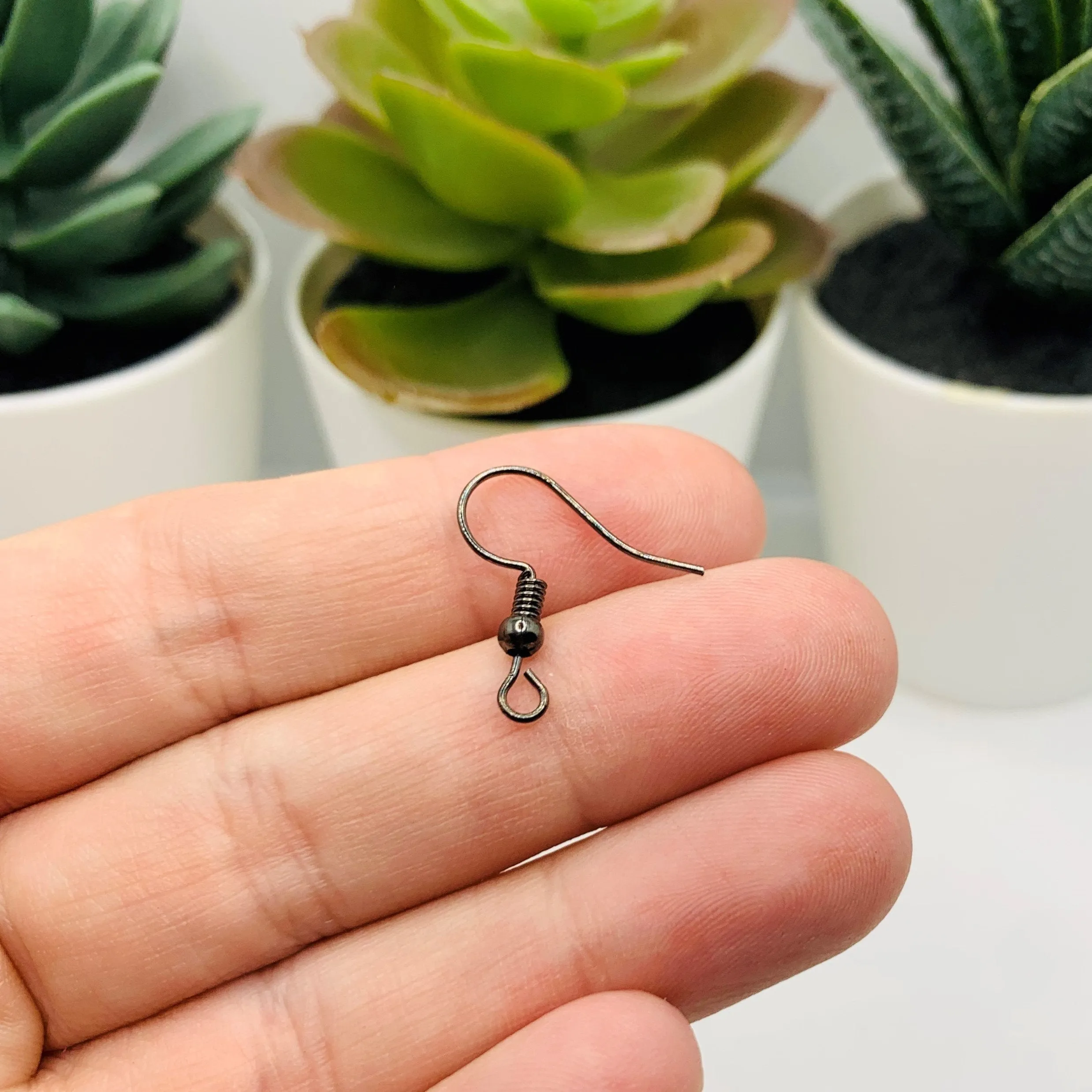 100 or 500 Pieces: Gunmetal Gray Fish Hook Earring Wires with Spring and Ball