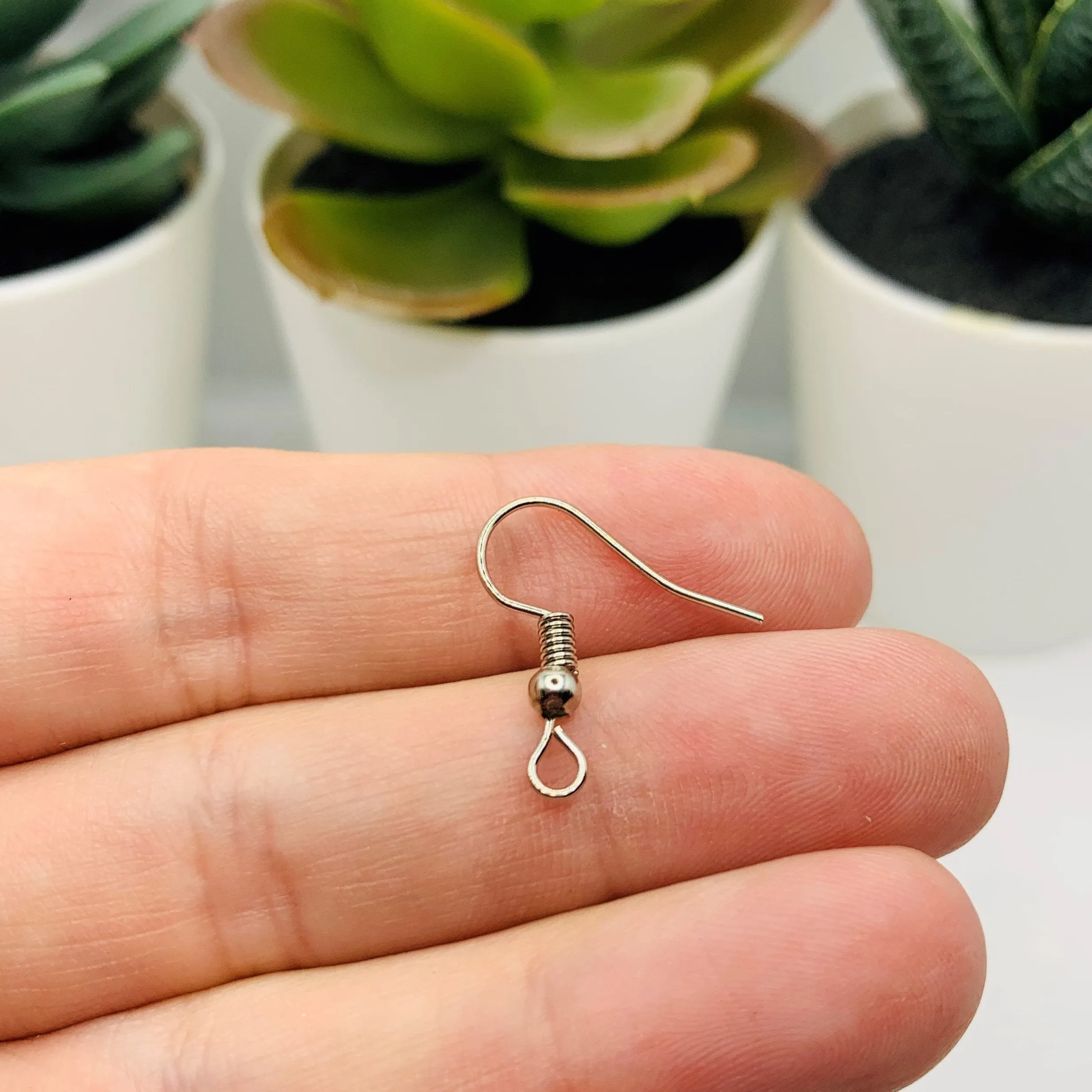 100 or 500 Pieces: Rhodium /Antique Silver Fish Hook Earring Wires with Spring and Ball