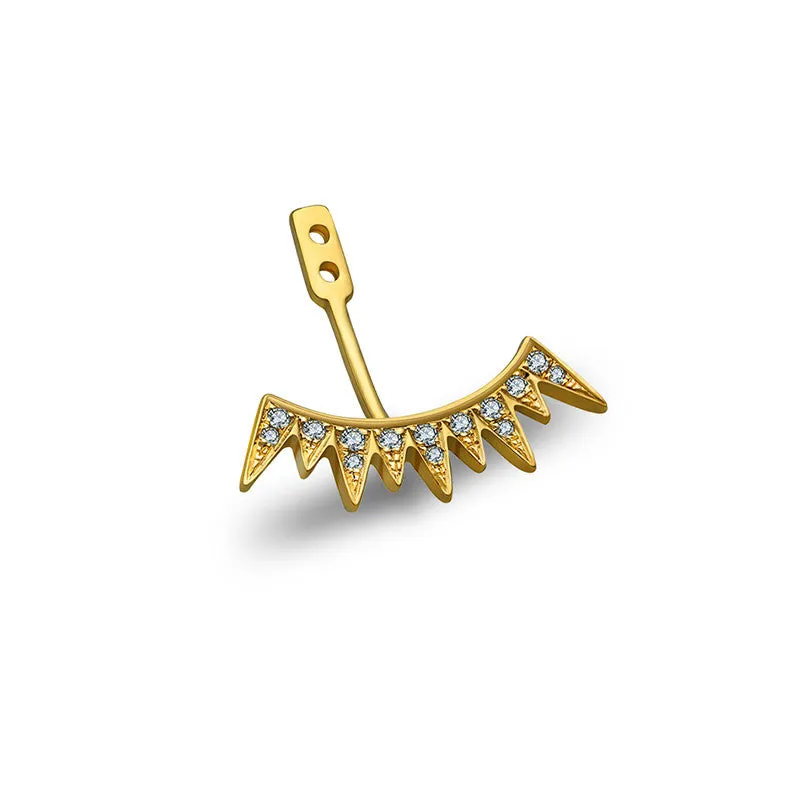 18K Gold Spike Shape Single Earring Jacket With Round Diamond (Half Pair)