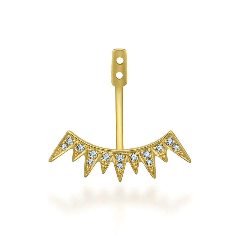 18K Gold Spike Shape Single Earring Jacket With Round Diamond (Half Pair)