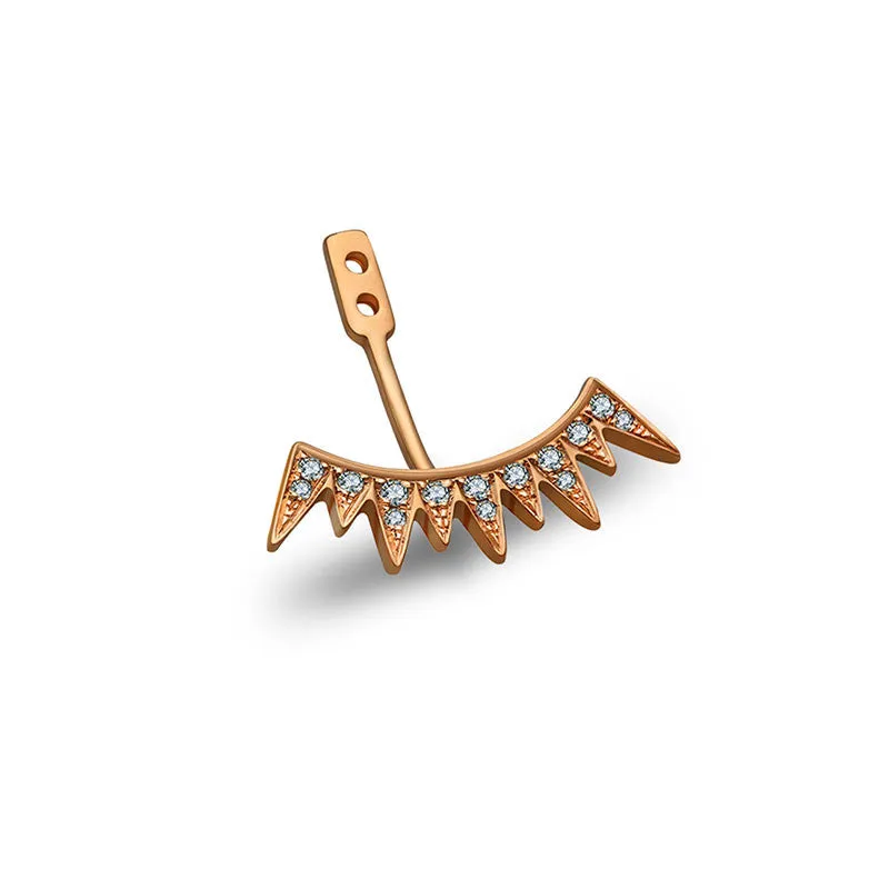 18K Gold Spike Shape Single Earring Jacket With Round Diamond (Half Pair)