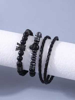 3pcs Men Skull Decor Beaded Bracelet