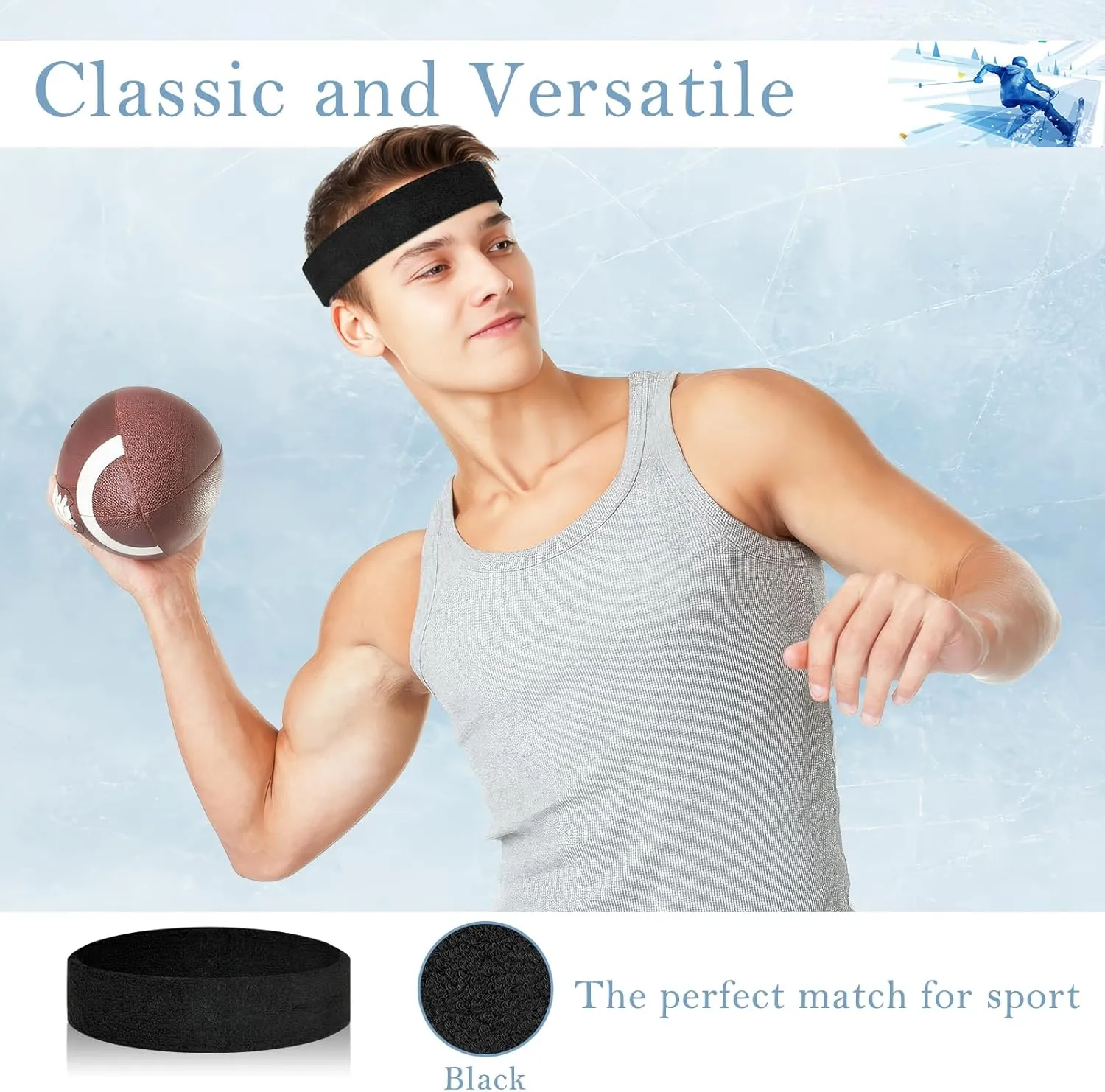 4 Pack Headbands for Men, Sweat Bands Headbands Men & Women, Cotton Terry Sweat Bands for Tennis, Basketball, Running, Gym, Working Out