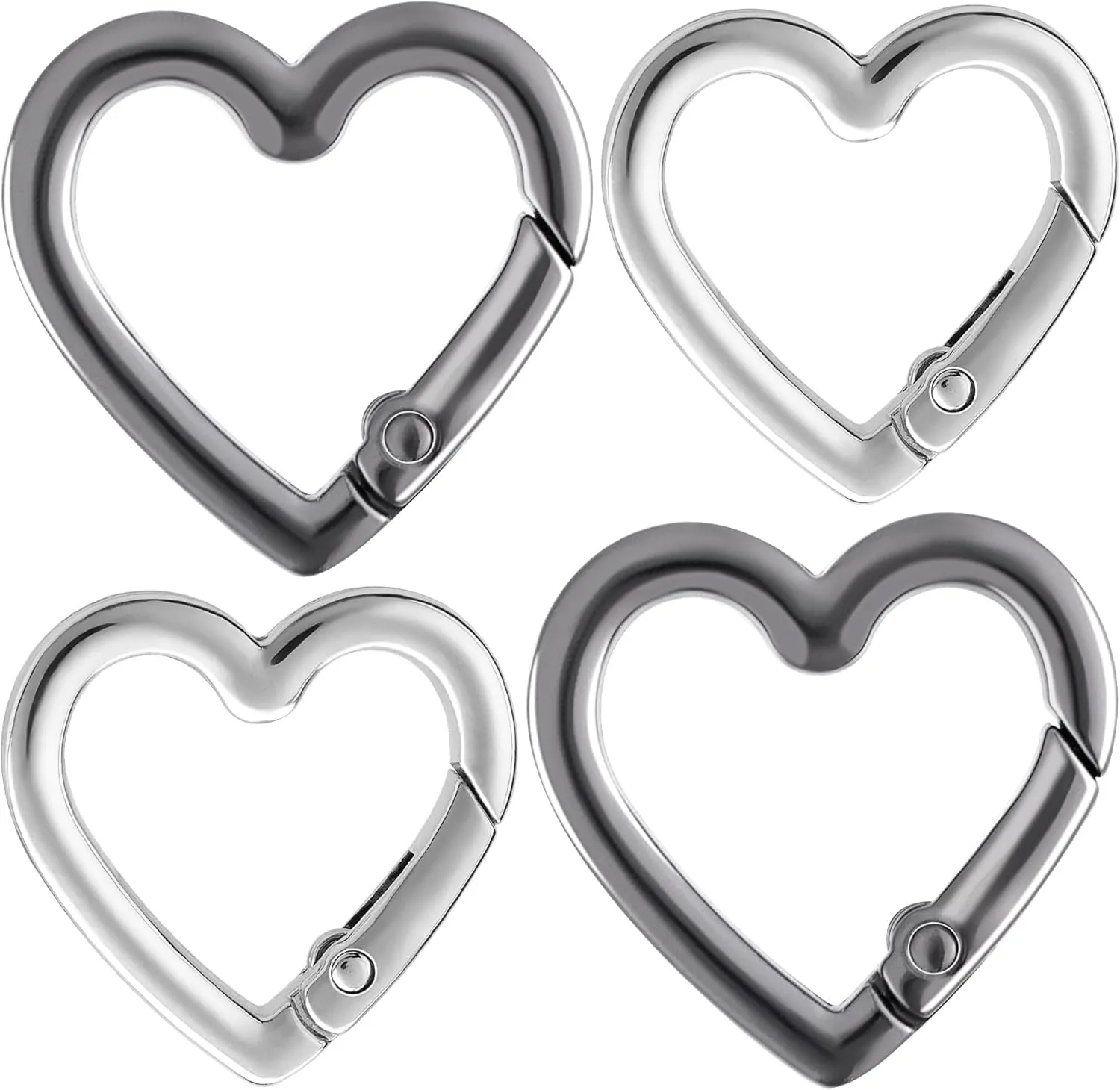 4pcs Heart Shaped Keychain Clip, Zinc Alloy Heavy Duty Heart Carabiner, Spring Snap Clasp Hook for Camping Hiking Fishing Traveling