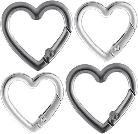 4pcs Heart Shaped Keychain Clip, Zinc Alloy Heavy Duty Heart Carabiner, Spring Snap Clasp Hook for Camping Hiking Fishing Traveling