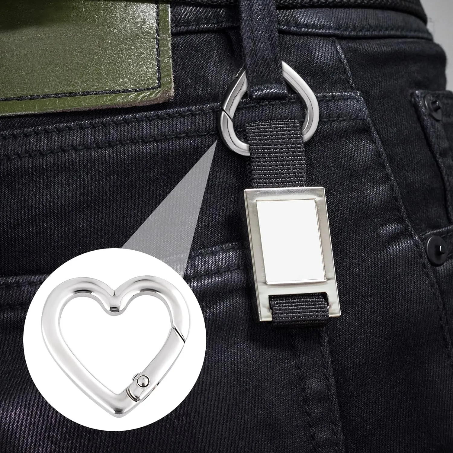 4pcs Heart Shaped Keychain Clip, Zinc Alloy Heavy Duty Heart Carabiner, Spring Snap Clasp Hook for Camping Hiking Fishing Traveling