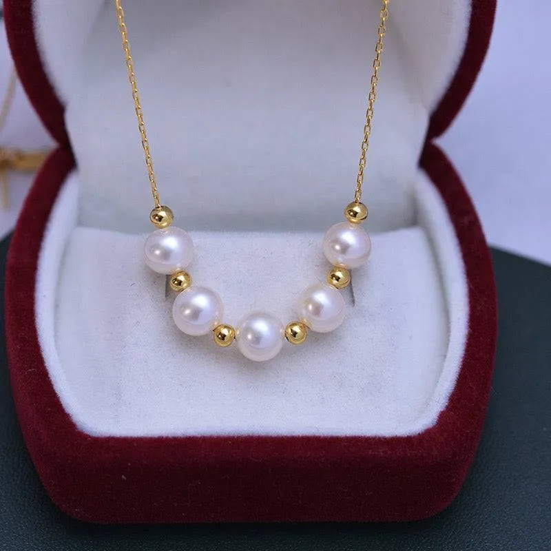 6-7mm Five Drops White Freshwater Smile Pearl Necklace