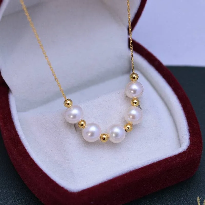 6-7mm Five Drops White Freshwater Smile Pearl Necklace