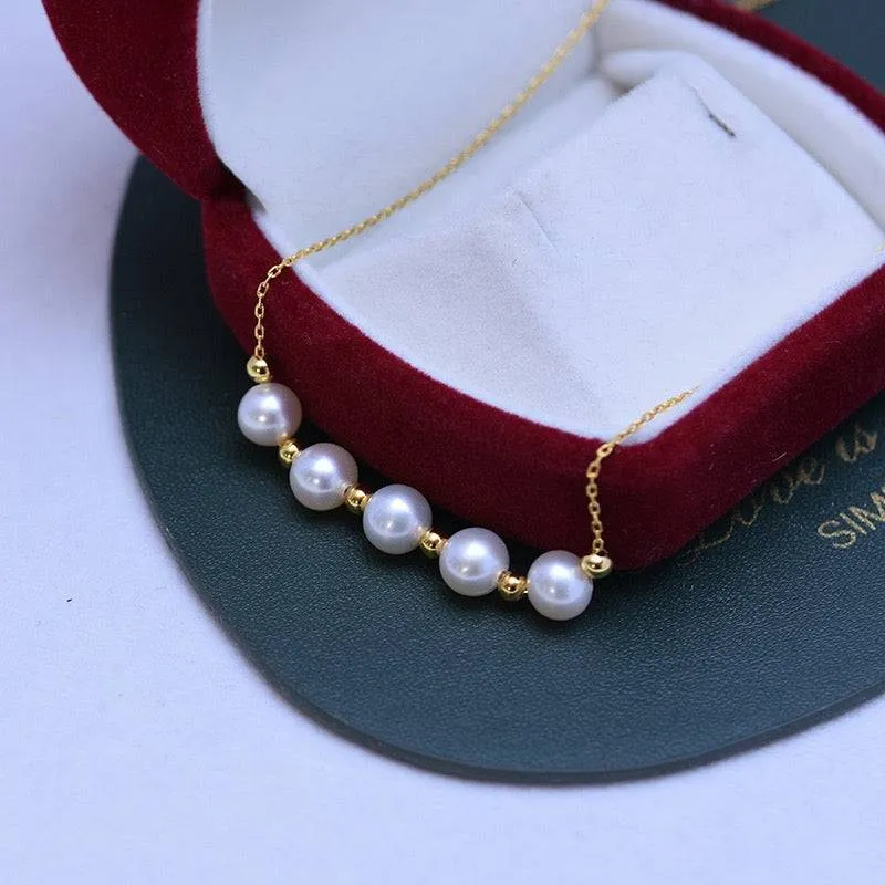 6-7mm Five Drops White Freshwater Smile Pearl Necklace