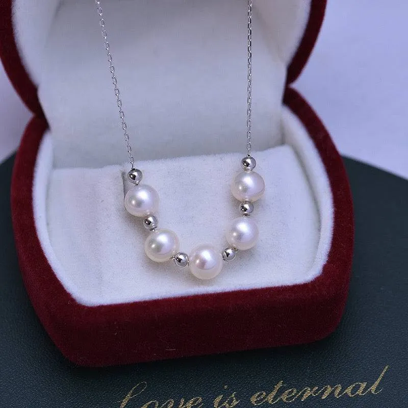 6-7mm Five Drops White Freshwater Smile Pearl Necklace