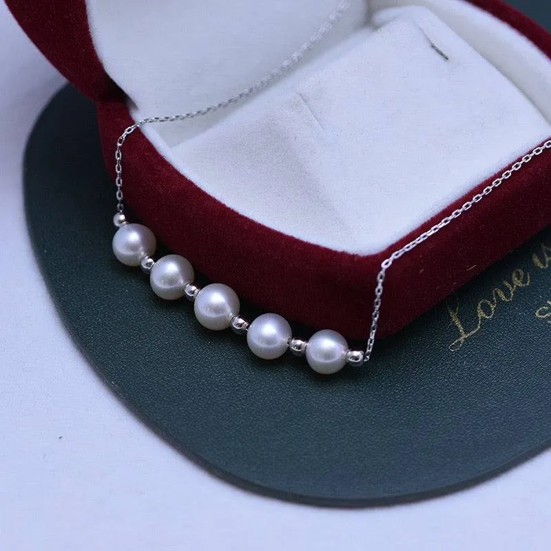6-7mm Five Drops White Freshwater Smile Pearl Necklace