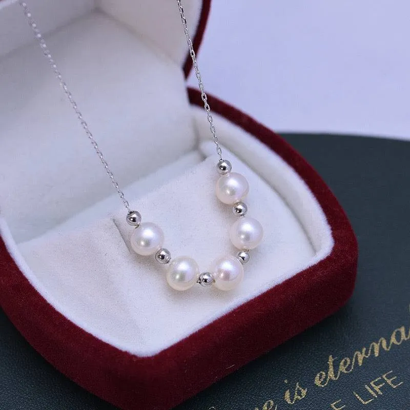 6-7mm Five Drops White Freshwater Smile Pearl Necklace