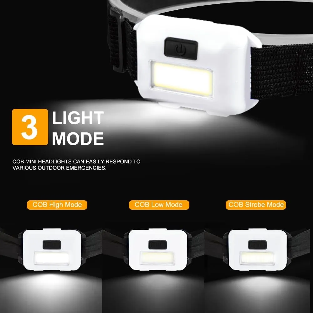 8 Pack Led Headlamp for Adults and Kids, 1.1oz/31g COB Flood Light Ultra Bright Head Lamp with 3 Modes 24 AAA Batteries, Waterproof Work Flashlight for Family Camping Running Reading Hiking