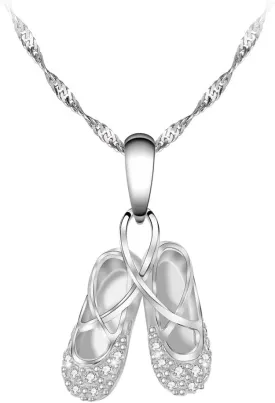 925 Sterling Silver Dance Recital Gifts for Girls Ballerina Necklace Jewelry Cubic Zirconia Ballet Slippers Shoes Necklace for Women Teen Little Girl & Dancer 18"
