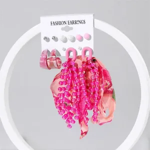 Acrylic Transparent Exaggerated Color Hoop And Tassel Decor Earrings Stud Set Alloy Earring Set