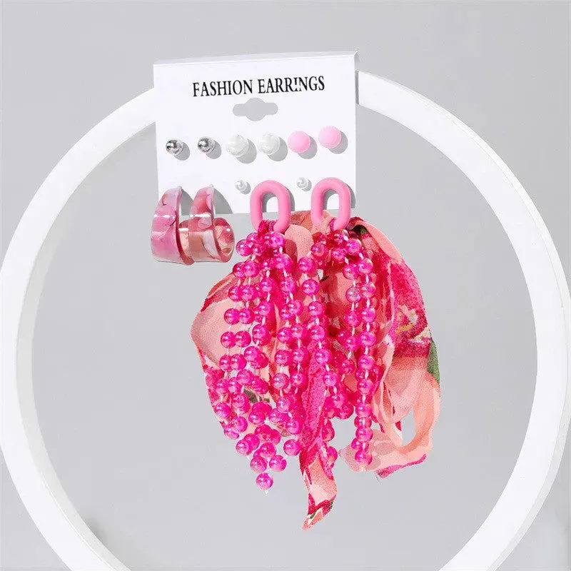 Acrylic Transparent Exaggerated Color Hoop And Tassel Decor Earrings Stud Set Alloy Earring Set