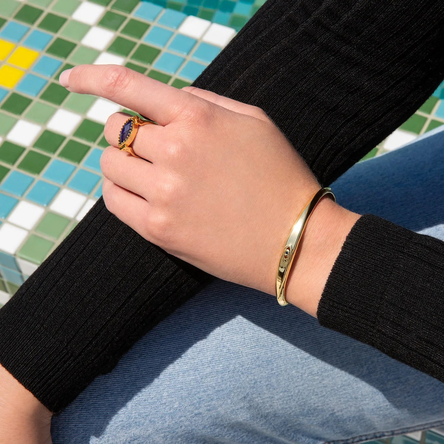 angled flat face cuff with evil eye