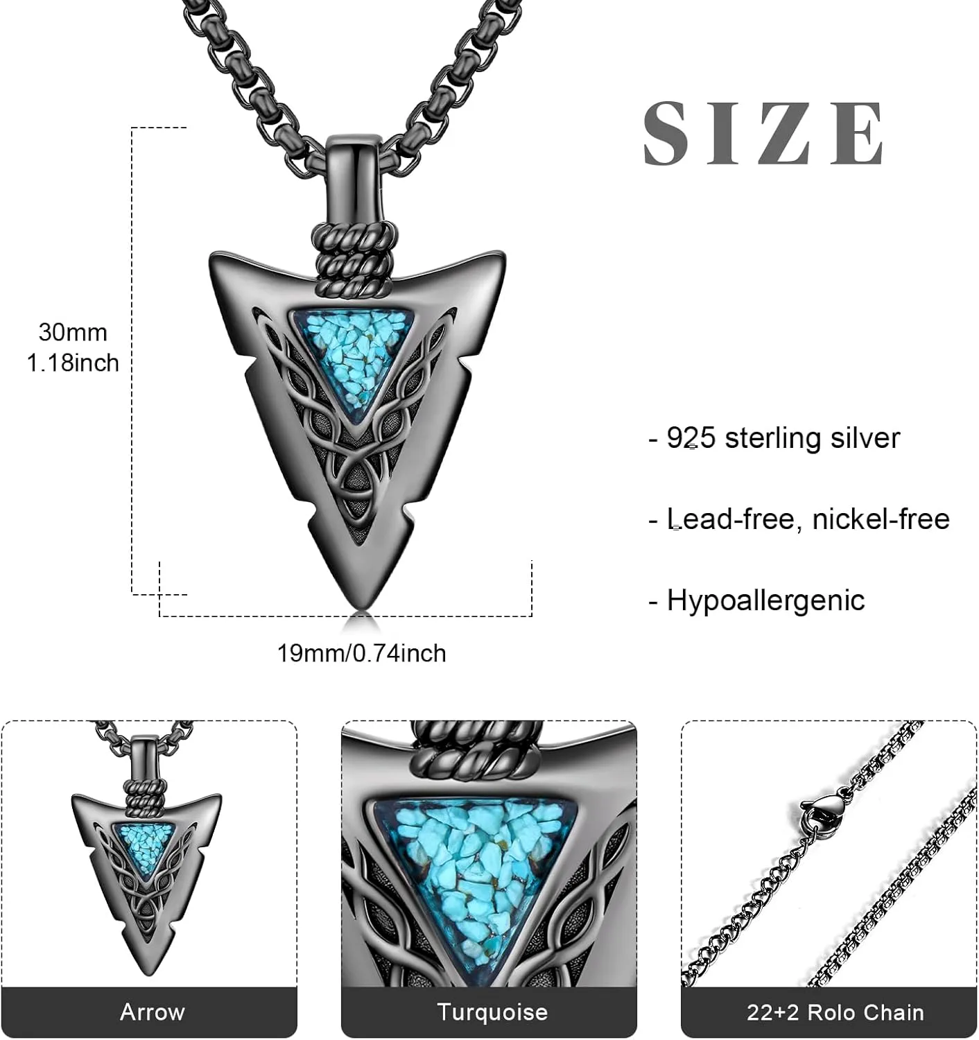 Arrowhead Necklace 925 Sterling Silver Arrow Pendant Necklace Jewelry Gifts for Men Women