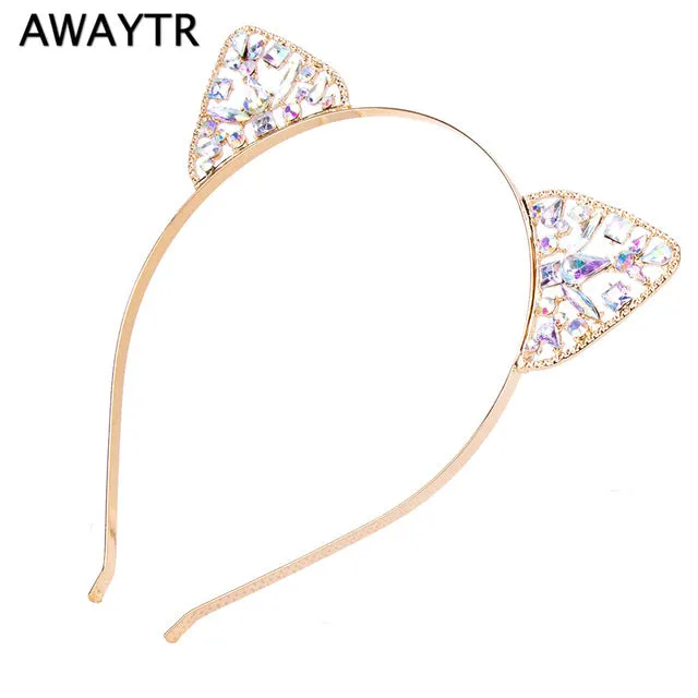 AWAYTR 2017 Halloween Hair Hoops Headband Fashion Cat Ears Hair Accessories Girls Hairband Crystal Crown Headwear Jewelry