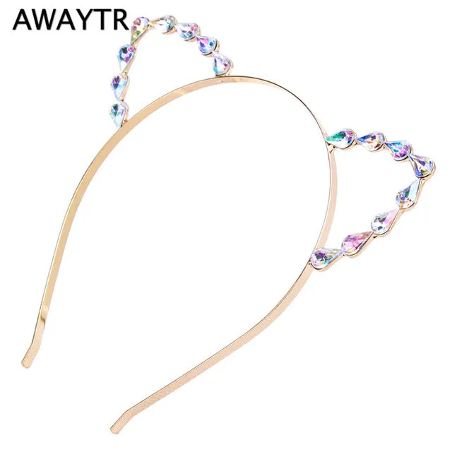 AWAYTR 2017 Halloween Hair Hoops Headband Fashion Cat Ears Hair Accessories Girls Hairband Crystal Crown Headwear Jewelry