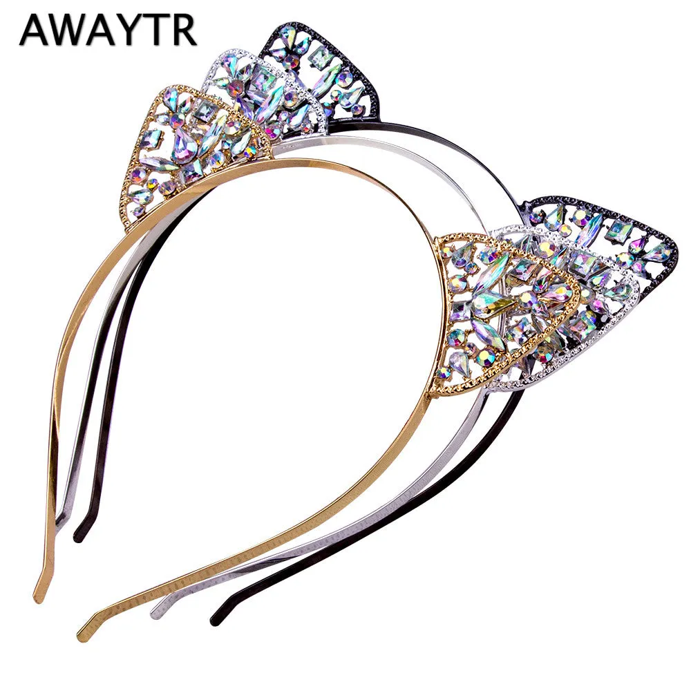 AWAYTR 2017 Halloween Hair Hoops Headband Fashion Cat Ears Hair Accessories Girls Hairband Crystal Crown Headwear Jewelry