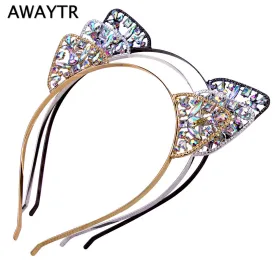 AWAYTR 2017 Halloween Hair Hoops Headband Fashion Cat Ears Hair Accessories Girls Hairband Crystal Crown Headwear Jewelry
