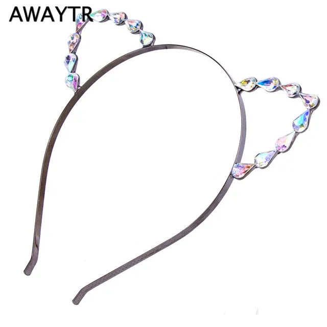 AWAYTR 2017 Halloween Hair Hoops Headband Fashion Cat Ears Hair Accessories Girls Hairband Crystal Crown Headwear Jewelry
