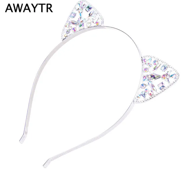 AWAYTR 2017 Halloween Hair Hoops Headband Fashion Cat Ears Hair Accessories Girls Hairband Crystal Crown Headwear Jewelry