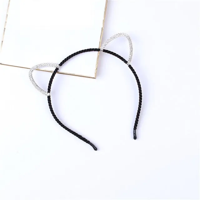 AWAYTR 2017 Halloween Hair Hoops Headband Fashion Cat Ears Hair Accessories Girls Hairband Crystal Crown Headwear Jewelry