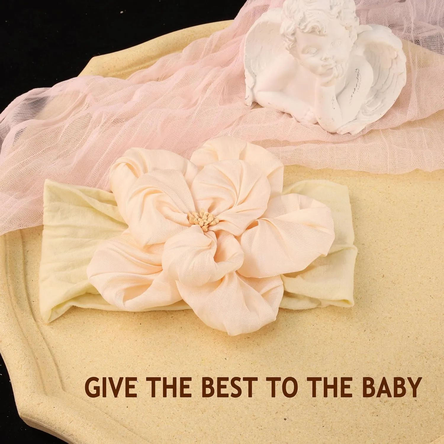 Baby Girl Nylon Flower Headbands, 5 Pack Soft Elastic Hair Bows, Assorted Colors (Off-white, Standard Small)