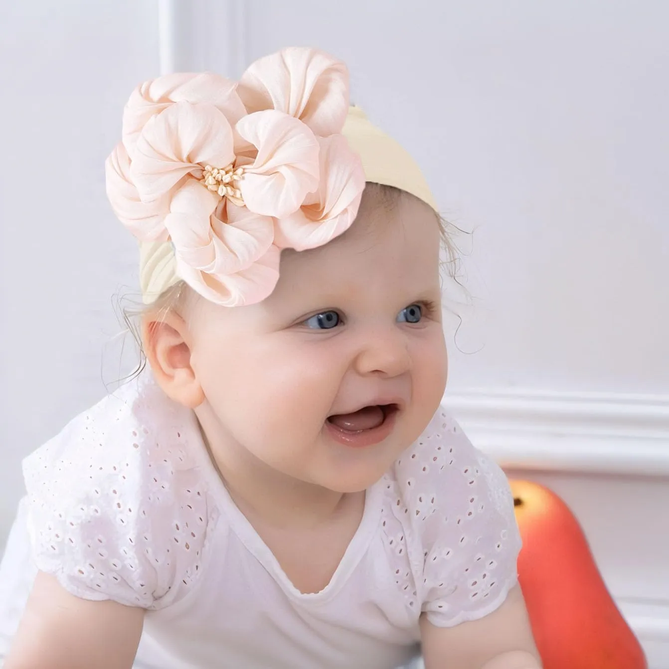 Baby Girl Nylon Flower Headbands, 5 Pack Soft Elastic Hair Bows, Assorted Colors (Off-white, Standard Small)