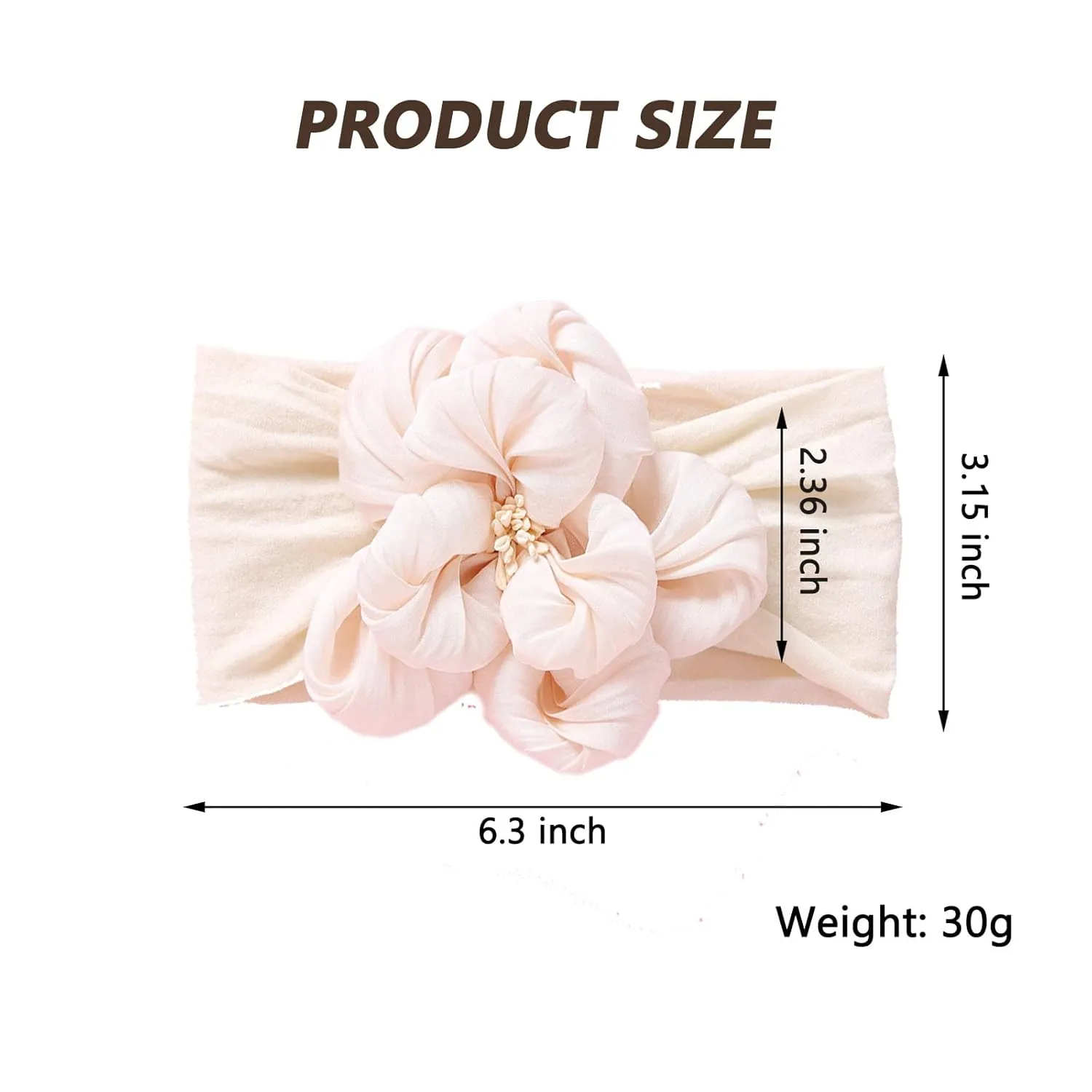 Baby Girl Nylon Flower Headbands, 5 Pack Soft Elastic Hair Bows, Assorted Colors (Off-white, Standard Small)