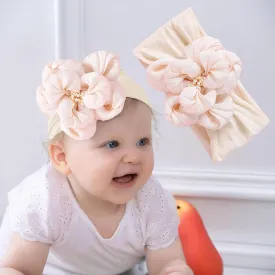 Baby Girl Nylon Flower Headbands, 5 Pack Soft Elastic Hair Bows, Assorted Colors (Off-white, Standard Small)