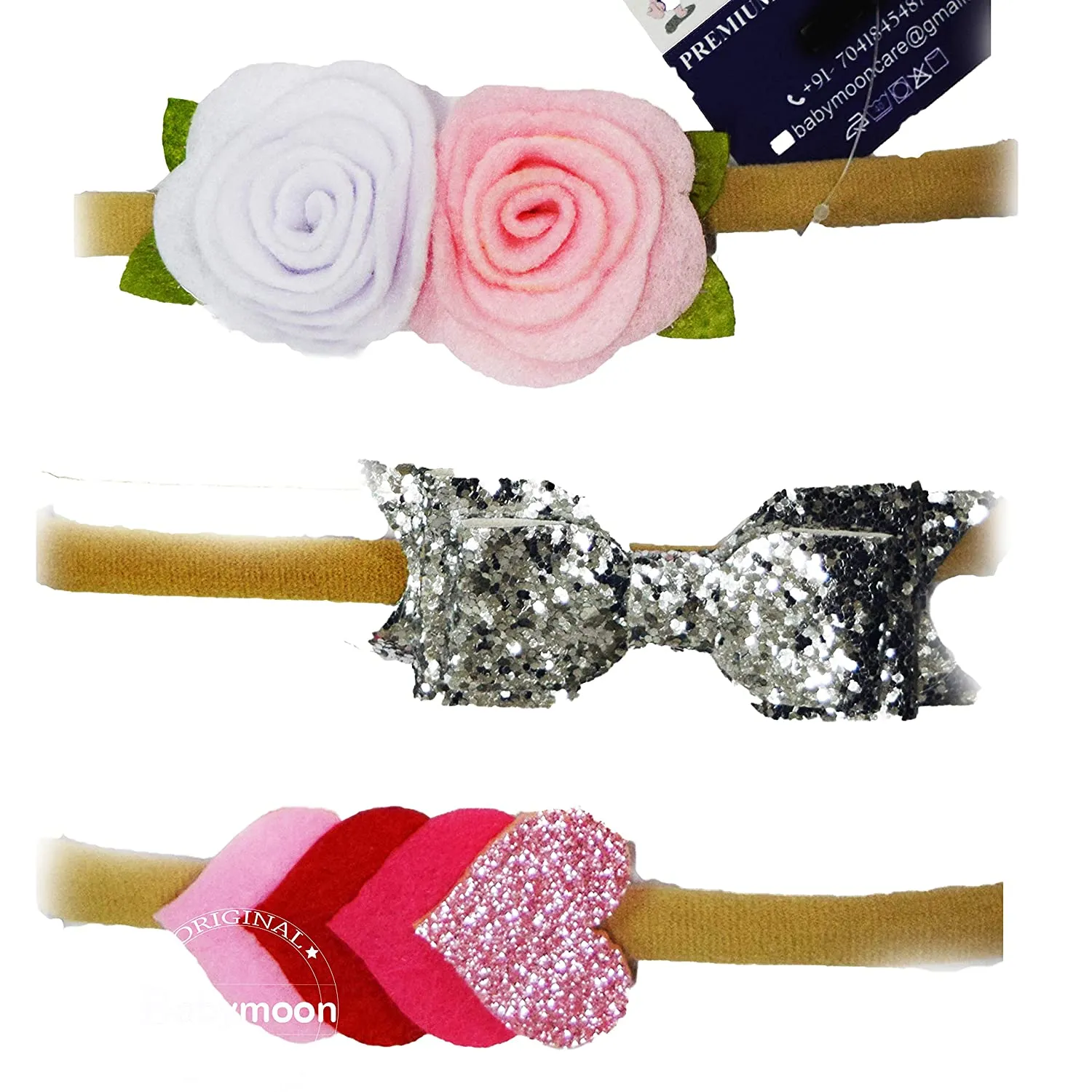 Babymoon Fusion Hairbands Headbands (Pink, White & Silver)