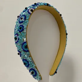 Beaded Hairband - Pale Blue Evil Eye