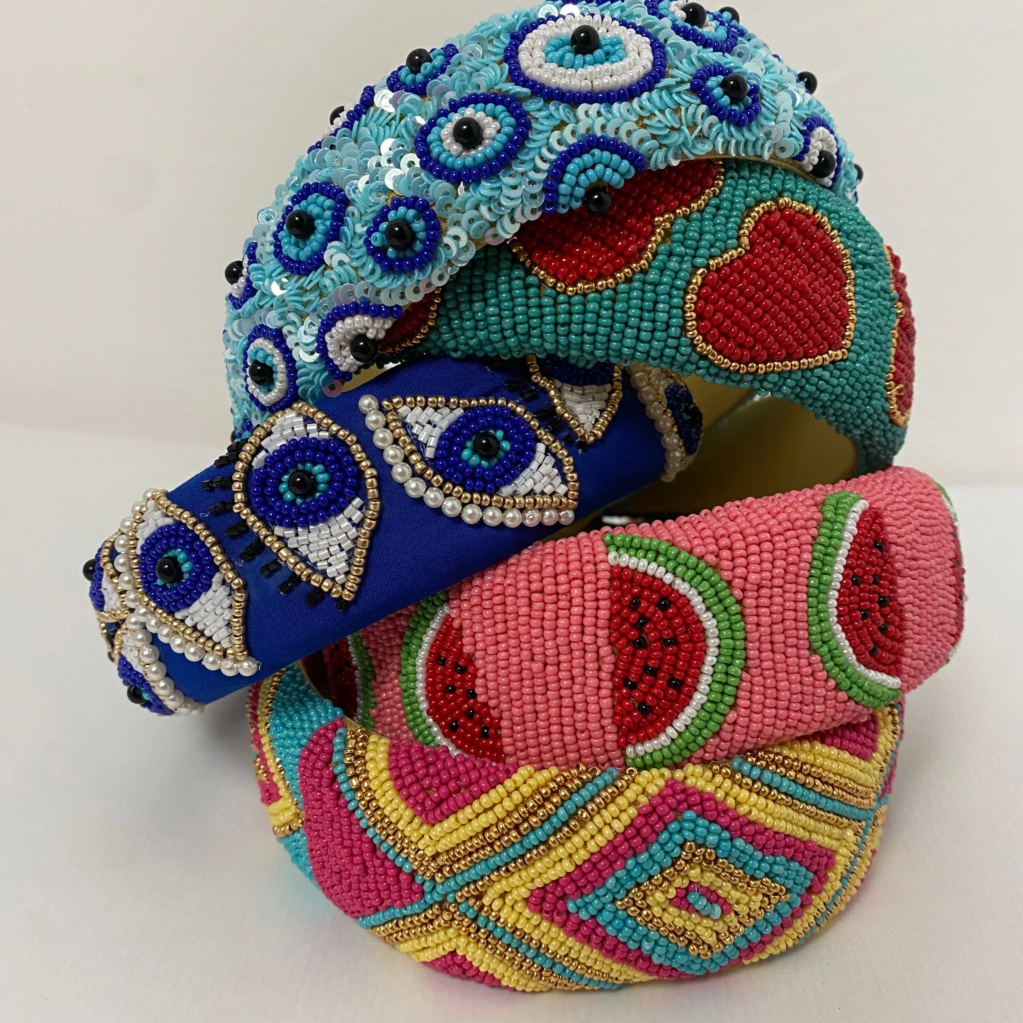 Beaded Hairband - Pale Blue Evil Eye