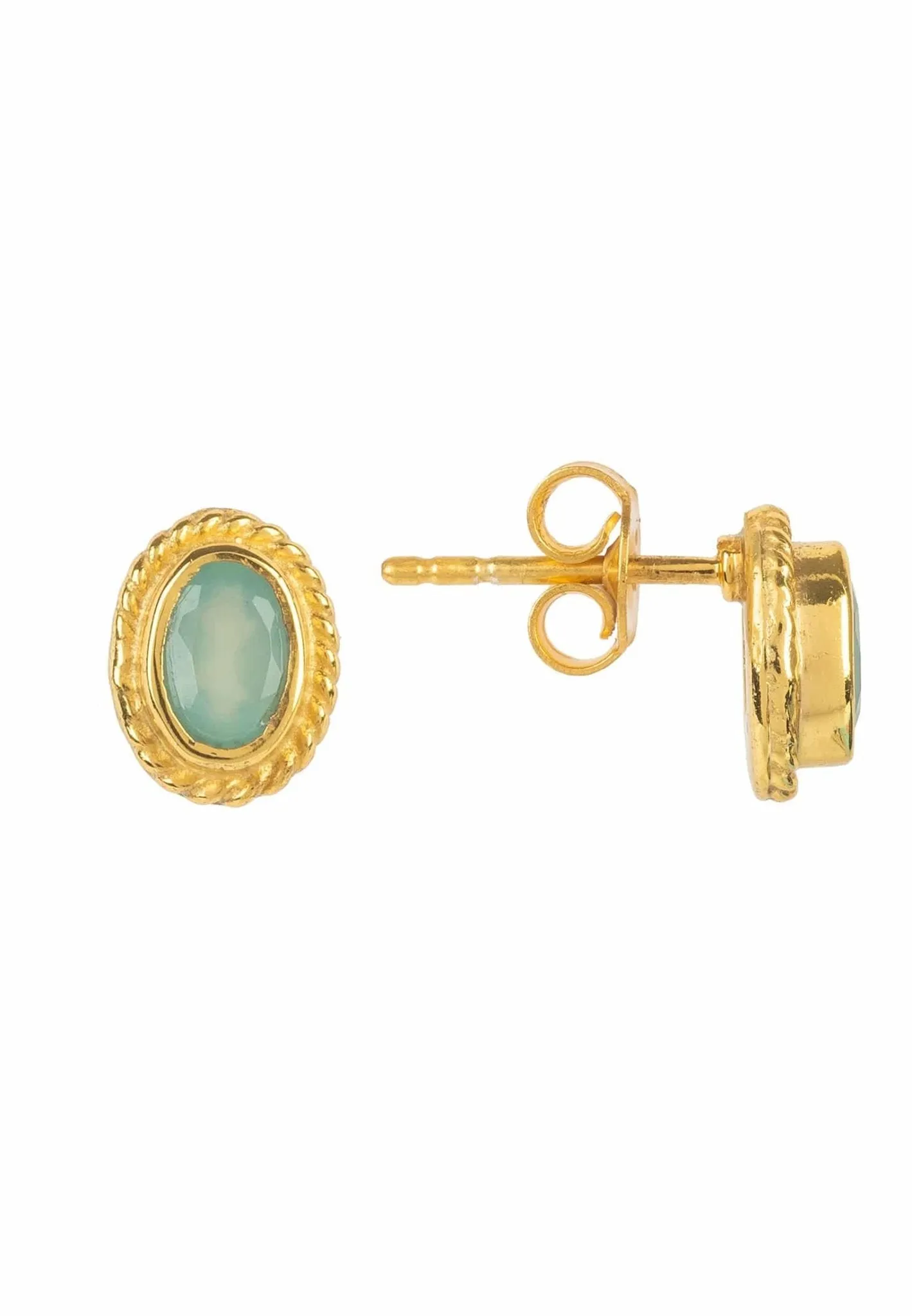 Birthstone Gold Gemstone Stud Earring March Aqua Chalcedony