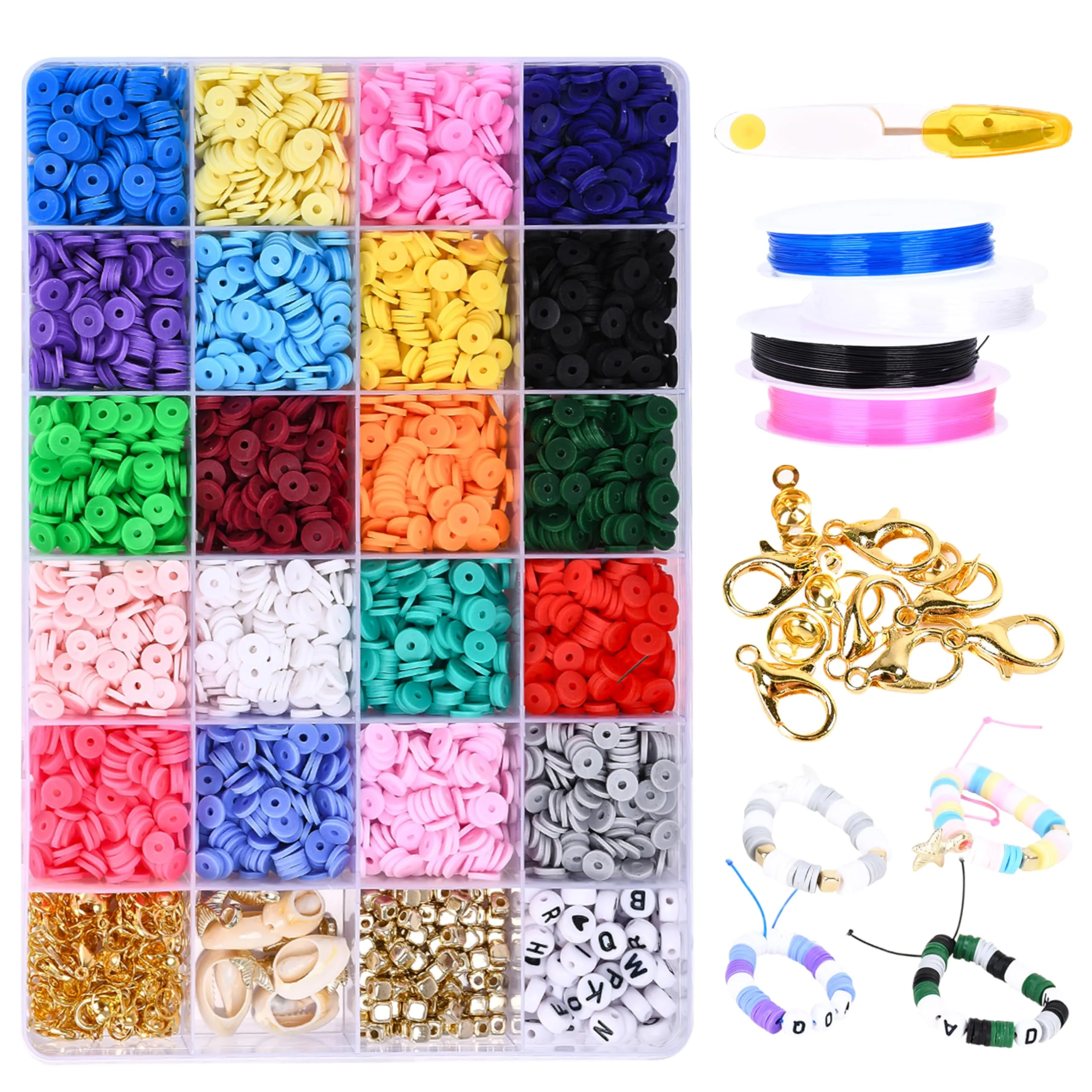 Bracelet Making Set - Clay Beads Kit - Polymer Clay Beads For Gradient Rainbow