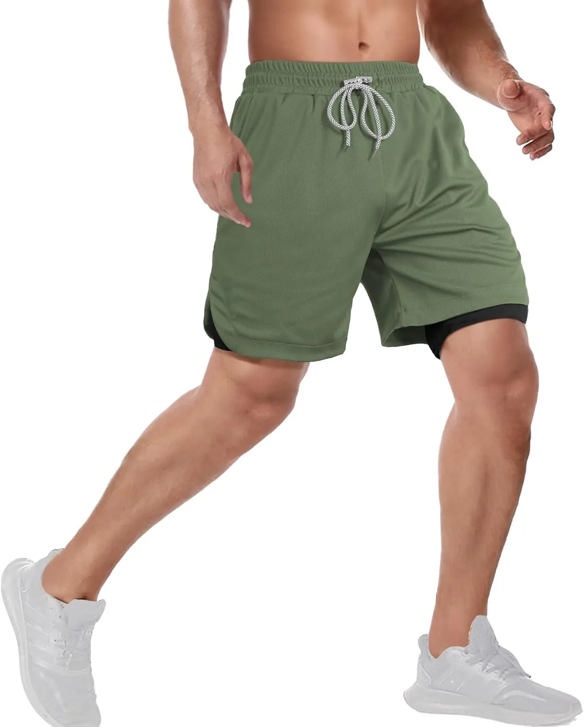 candyfouse Men's 2 in 1 Running Shorts, Quick Dry Workout Shorts with Liner, Athletic Shorts with Zip Pockets and Towel Loop