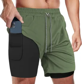 candyfouse Men's 2 in 1 Running Shorts, Quick Dry Workout Shorts with Liner, Athletic Shorts with Zip Pockets and Towel Loop