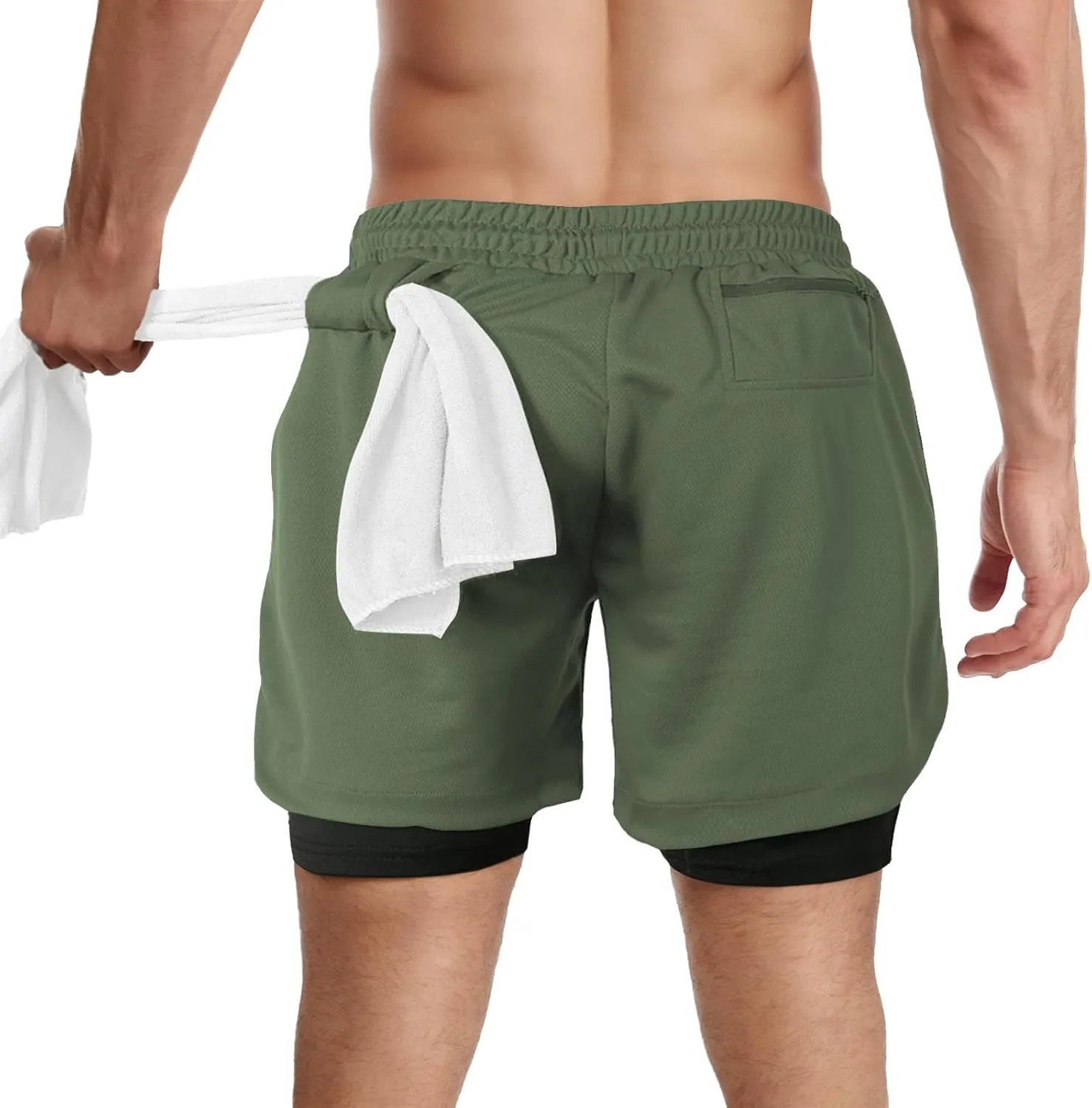 candyfouse Men's 2 in 1 Running Shorts, Quick Dry Workout Shorts with Liner, Athletic Shorts with Zip Pockets and Towel Loop