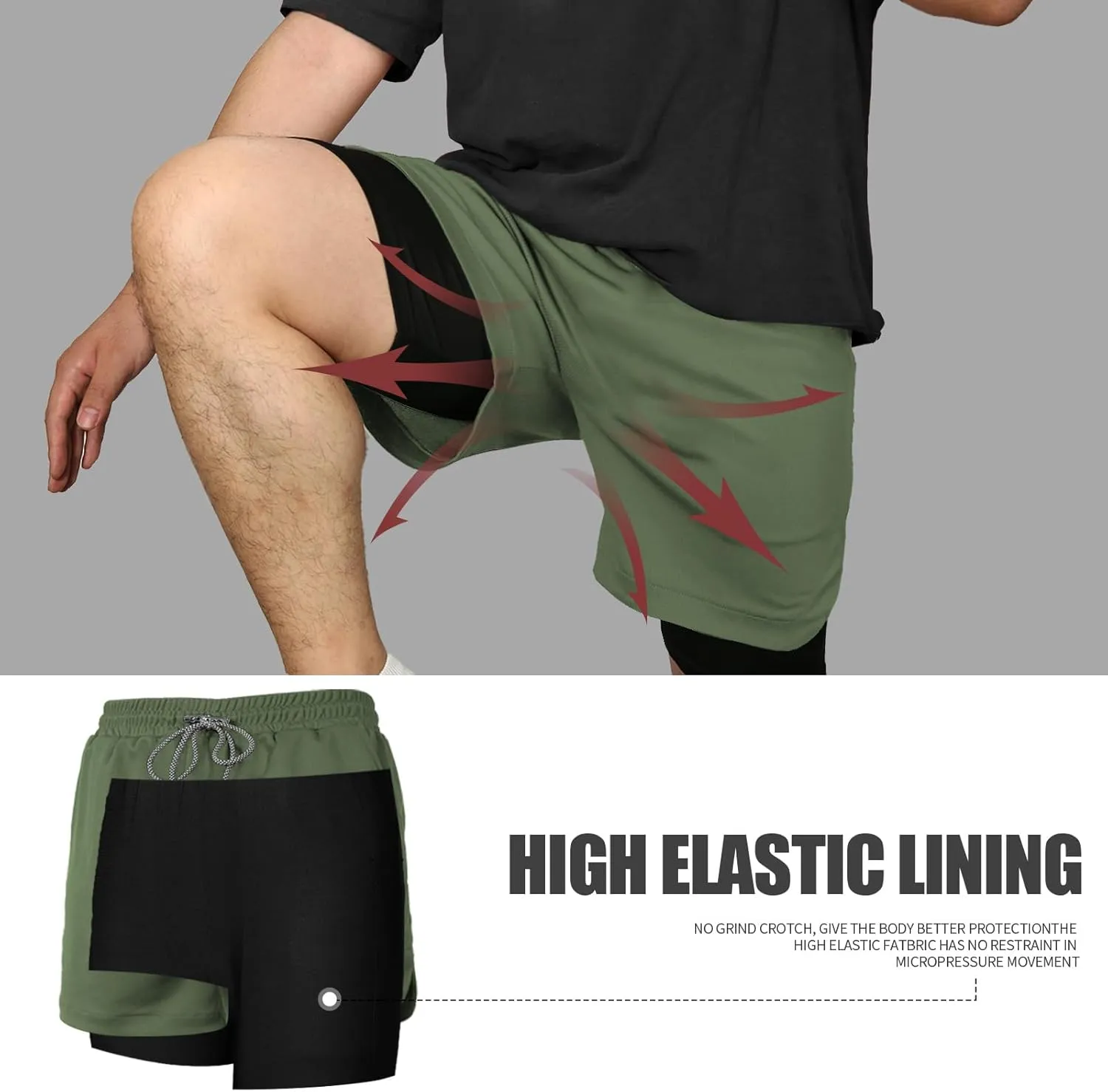candyfouse Men's 2 in 1 Running Shorts, Quick Dry Workout Shorts with Liner, Athletic Shorts with Zip Pockets and Towel Loop
