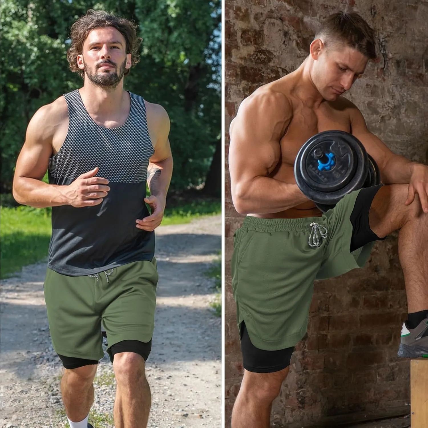 candyfouse Men's 2 in 1 Running Shorts, Quick Dry Workout Shorts with Liner, Athletic Shorts with Zip Pockets and Towel Loop