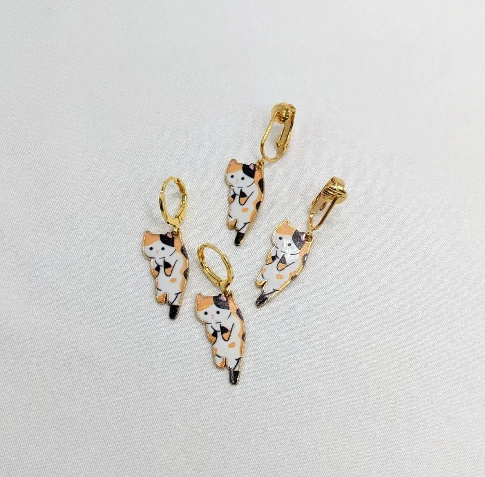 Cartoon Calico Cat Earrings