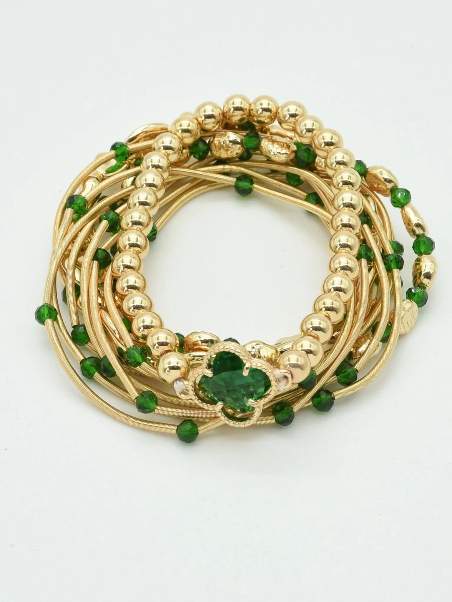 CB2216 Clover Charm Color Accent Beaded Bracelet Set