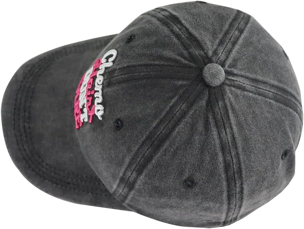Chemo Hair Don't Care Baseball Cap for Men Women, Adjustable Washed Cotton 3D Embroidered Pink Ribbon Hat
