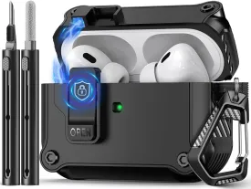 Compatible with AirPods Pro 2nd/1st Generation Case Cover,with Cleaner kit,Automatic Snap Switch Secure for iPod Pro Charging Case (USB-C/Lightning Cable) (2023/2022/2019)-Black