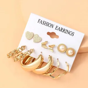 Creative Alloy Trendy Big Hoop Earrings Stud Earrings Set For Women & Girls Alloy Earring Set - Pair Of 6