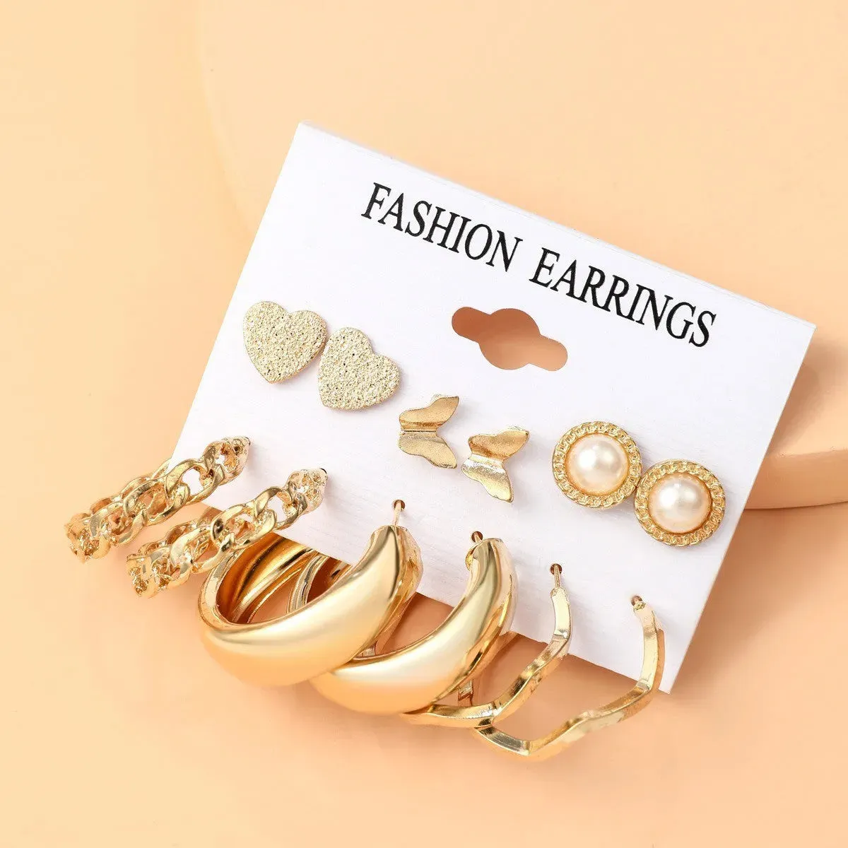 Creative Alloy Trendy Big Hoop Earrings Stud Earrings Set For Women & Girls Alloy Earring Set - Pair Of 6